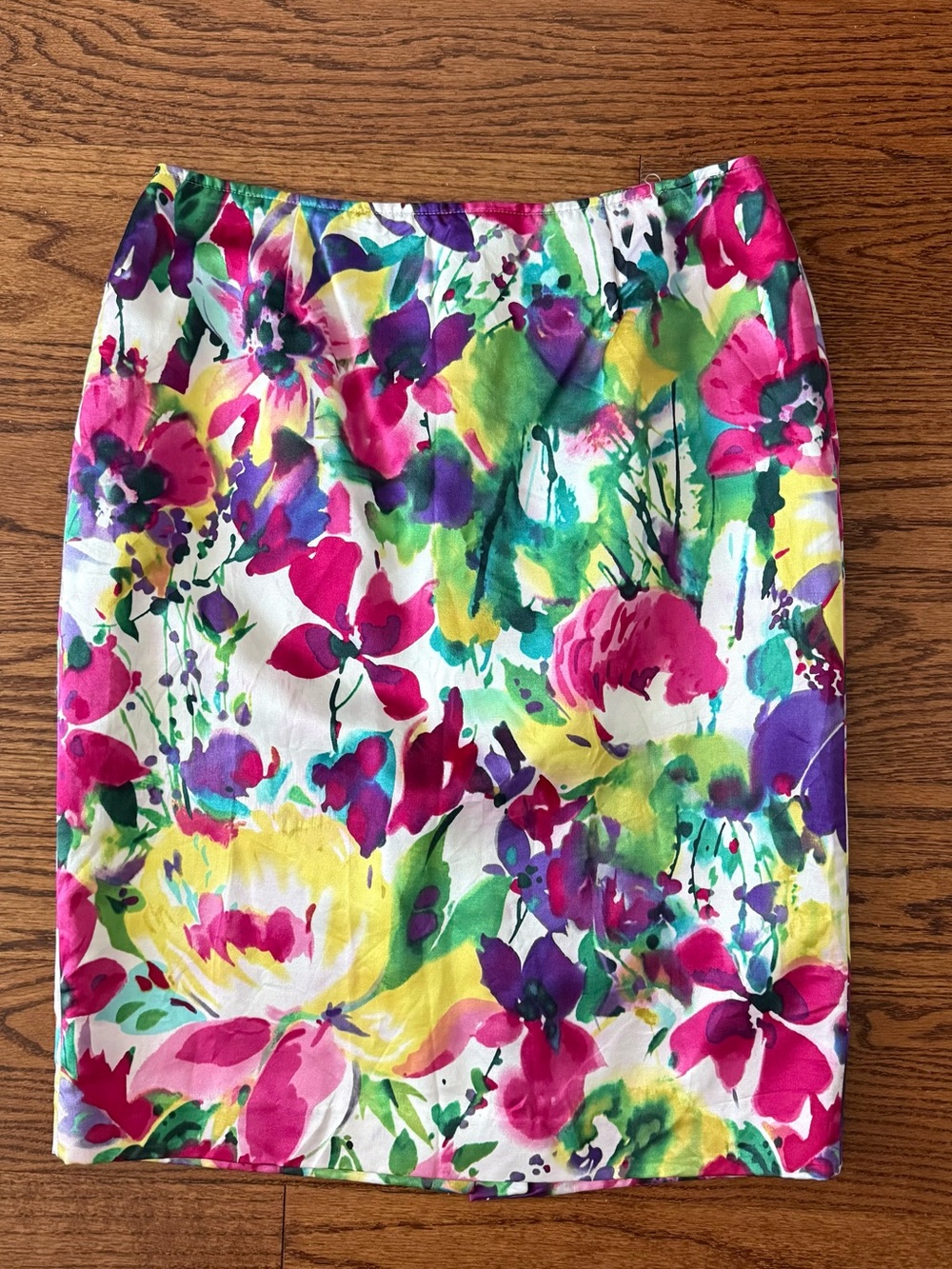 Floral Watercolor Satin Pencil Skirt